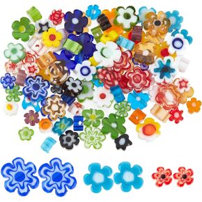 OLYCRAFT 216 ~ 226 قطعة 3 أنماط مصنوعة يدويًا من الخرز الزجاجي Millefiori Lampwork الزجاجي خرز زجاجي صغير على شكل زهرة خرز فسيفساء فضفاض للمجوهرات وصنع القلائد والحرف اليدوية - لون مختلط