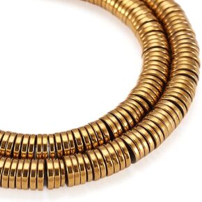Cheriswelry 370pcs 6x1mm Flat Round Metal Heishi Beads Spacer Gold Plated Hematite Beads Friendship Bracelet Boho Beads Flat Disc Coin Loose Beads for Surfer Bohemian Jewelry Making Supplies