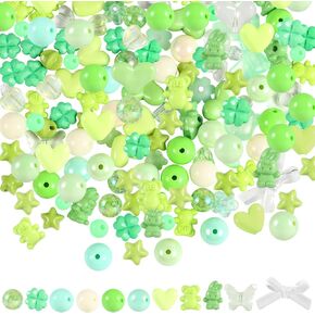 100g Green Acrylic Beads, Candy Flower Heart Butterfly Pastel Bead Assortments, Cute Color Assorted Beads, for DIY Jewelry Craft Making Necklace Bracelet Phone Lanyard Key Chains Supplies