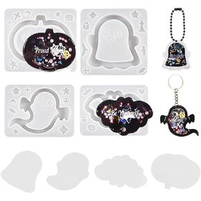 Voyyphixa 4 PCS Halloween Quicksand Silicone Mold with Seal Film Pumpkin Bat Ghost Resin Molds Horror Ornament Epoxy Casting Molds for Keyring Pendants Jewelry Making (Halloween Mold B)