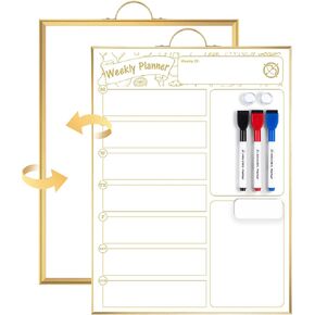 ARCOBIS Small Weekly Calendar Dry Erase Whiteboard for Wall, 16" x 12" Magnetic Dry Erase Menu Board, Hanging Double-Sided White Board, Portable Board for List, Kitchen, Planning, Home, Meal Planner