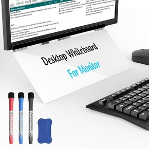 Miratino سبورة بيضاء لسطح المكتب للشاشة، 16 بوصة × 7 بوصة، لوحة مسح جافة لشاشة الكمبيوتر، سبورة بيضاء للمكتب أو المنزل أو المدرسة، لوازم مكتب الأصدقاء، قلم تحديد وممحاة متضمنة in Kuwait