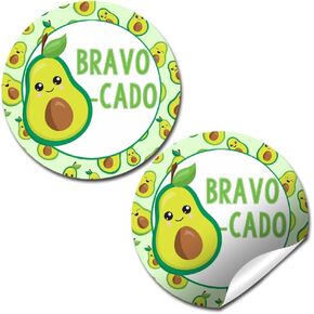 Bravo-Cado Cute Avocado Appreciation & Encouragement Sticker Labels, 40 2" Party Circle Stickers by AmandaCreation, Great for Teachers, Co Workers, Employees and Anyone Who Needs to Feel Appreciated