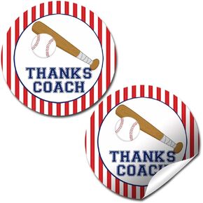 Baseball Team Coach Appreciation Thank You Sticker Labels, 40 2" Party Circle Stickers by AmandaCreation, Great for Envelope Seals & Gift Bags