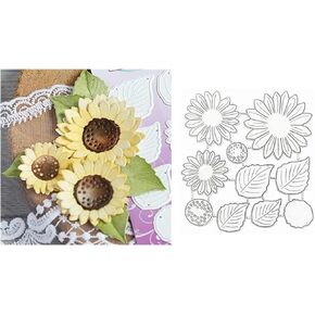 3D Sunflower Frame Metal Die Cuts,Flower Leaves Wedding Cutting Dies Cut Stencils for DIY Scrapbooking Photo Decorative Embossing Paper Dies for Scrapbooking Card Making