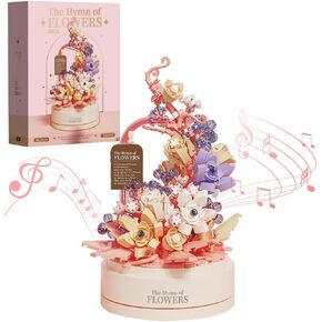 Flower Building Set with Music Box Base & LED, Ideal Floral Building Block Toy Gift for Girls 8+, Mini Brick 560PCS
