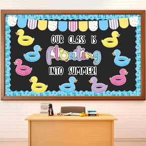 Summer Bulletin Board Decorations Floating Into Summer Classroom Bulletin Board Border Duck Summer Pool Float Paper Cutouts for Classroom Window Wall Home Office School Party Decor
