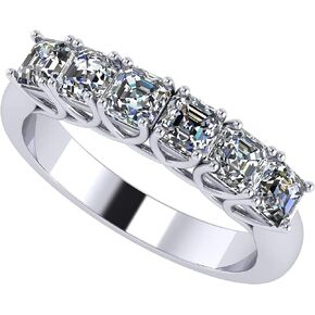 NANA Jewels Asscher Cut Simulated Diamond Ring 1.00ctw 6 Stone Wedding Band, Sterling Silver 10K/14K Gold