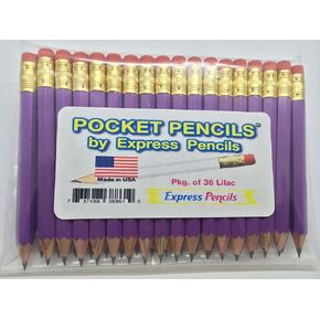 Half Pencils with Eraser - Golf, Classroom, Pew, Short, Mini, Small, Church - Hexagon, Sharpened, 2 Pencil, Color - Lilac, Pkg of 36 Pocket Pencils™