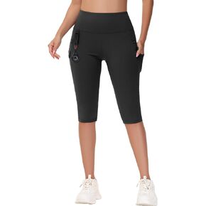 Women's Long Hiking Shorts High Waist Knee Length Leggings Capri Pockets Athletic Outdoor Travel Workout Biker Shorts
