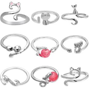 9pcs Crochet Rings for Finger, Adjustable Crochet Yarn Ring Cat Yarn Guide Ring Crochet Tension Ring Knitting Loop Ring for Women Crochet Accessories