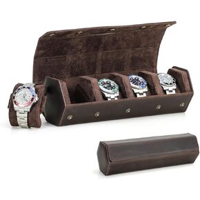 Contacts Watch Travel Case Leather Watch Box 4 Slot Hexagon Watches Roll for Men Watch Storage Organizer Watch Holder (for 4 Pcs Watch)