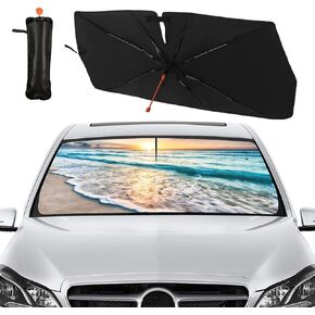 Socira Beach Sun Shade Car Windshield Umbrella Beach Sunshade for Car Windshield Car Window Shades Windshield Sun Shade Umbrella Beach Car Accessories Fits Most Cars Trucks & SUVs 57'' x 30''