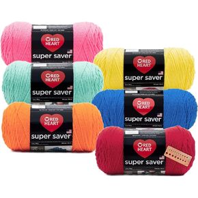 Red Heart - Super Saver Yarn - 6 Balls Assorted Colors (Neon)