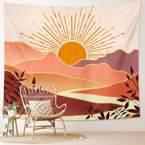 TPHIHPT Orange Bohemian Sun Art Tapestry Aesthetic Sunset Vintage 70s Rainbow Mountain Tapestry for Living Room Bedroom Dorm Classroom Office Decor 59x51 Inch