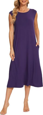 GYS Night Shirts for Women Bamboo Viscose Nightgowns with Pockets Soft Cap Sleeve Sleepwear Comfy Sleep Dress in Saudi Arabia