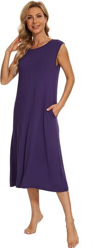 GYS Night Shirts for Women Bamboo Viscose Nightgowns with Pockets Soft Cap Sleeve Sleepwear Comfy Sleep Dress in Saudi Arabia