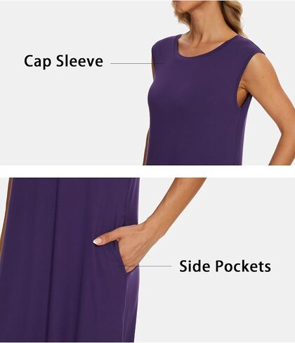 GYS Night Shirts for Women Bamboo Viscose Nightgowns with Pockets Soft Cap Sleeve Sleepwear Comfy Sleep Dress in Saudi Arabia