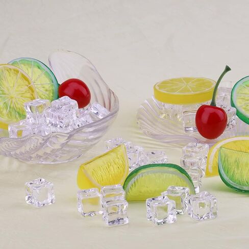 60 قطعة من نماذج الفواكه المزيفة لمحاكاة مجموعة مكعبات الثلج الشفافة، شرائح الليمون والليمون الاصطناعي كتل الكرز البلاستيكية لشريط المنزل وديكور الزفاف ودعائم الصور in Kuwait