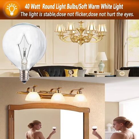 Wax Warmer Bulbs,40W Light Bulbs for Candle Lamp Wax Melter, E12 Candelabra Base Round Light Bulb for Chandelier,Table Lamp, Wall Sconces,G50/120V,6Pack in Saudi Arabia