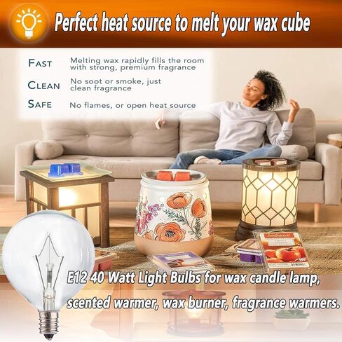 Wax Warmer Bulbs,40W Light Bulbs for Candle Lamp Wax Melter, E12 Candelabra Base Round Light Bulb for Chandelier,Table Lamp, Wall Sconces,G50/120V,6Pack in Saudi Arabia