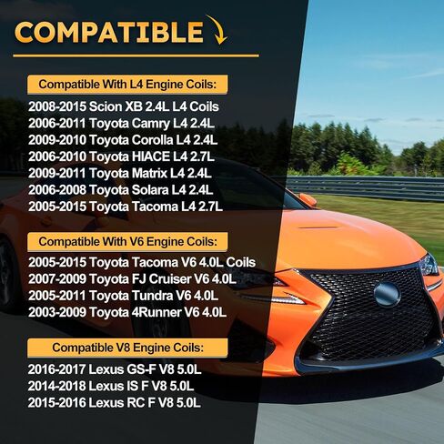 حزمة ملف الإشعال UF495 لسيارة Toyota 2005-2015 Tacoma 4.0L V6، 2007-2009 FJ Cruiser، 2005-2011 Tundra، 2003-2009 4Runner استبدال # 90919-02248 90919-A2001 5C1419 C1426 (مجموعة من 6) in Saudi Arabia