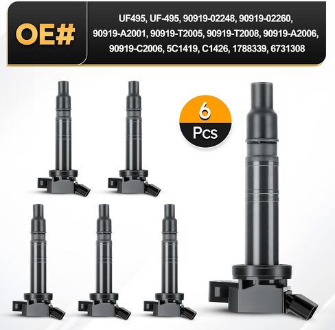 حزمة ملف الإشعال UF495 لسيارة Toyota 2005-2015 Tacoma 4.0L V6، 2007-2009 FJ Cruiser، 2005-2011 Tundra، 2003-2009 4Runner استبدال # 90919-02248 90919-A2001 5C1419 C1426 (مجموعة من 6) in Saudi Arabia