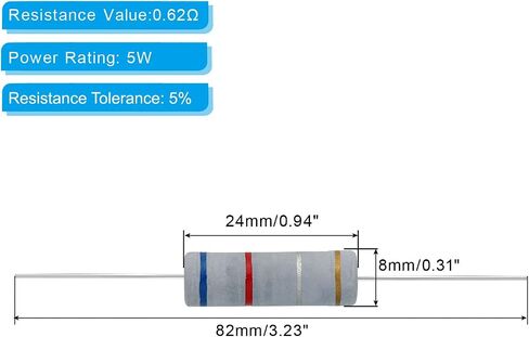 PATIKIL 5Watt 0.36 Ohm Carbon Film Resistor, 10 Pcs 5% Tolerance Resistors Axial Lead Colored Ring for DIY Projects and Experiments in Kuwait