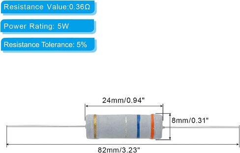 PATIKIL 5Watt 0.36 Ohm Carbon Film Resistor, 10 Pcs 5% Tolerance Resistors Axial Lead Colored Ring for DIY Projects and Experiments in Kuwait