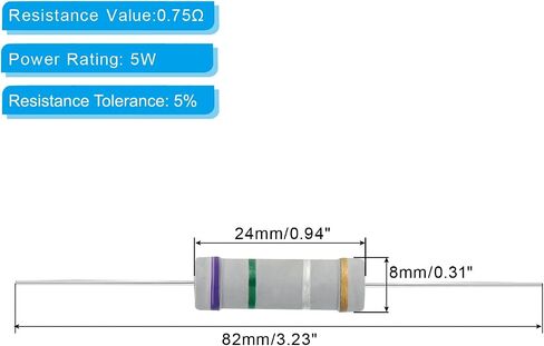 PATIKIL 5Watt 0.36 Ohm Carbon Film Resistor, 10 Pcs 5% Tolerance Resistors Axial Lead Colored Ring for DIY Projects and Experiments in Kuwait