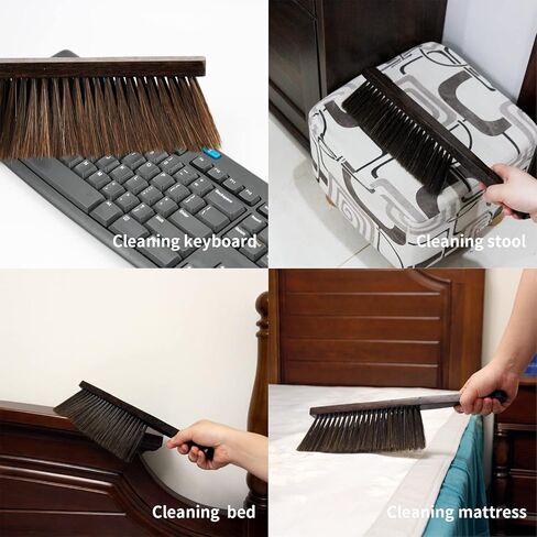 فرشاة غبار مكنسة يدوية، شعيرات ناعمة بمقبض خشبي طويل لتنظيف الأريكة والأثاث والأريكة والملابس والسيارة (مقبض منحني) in Kuwait