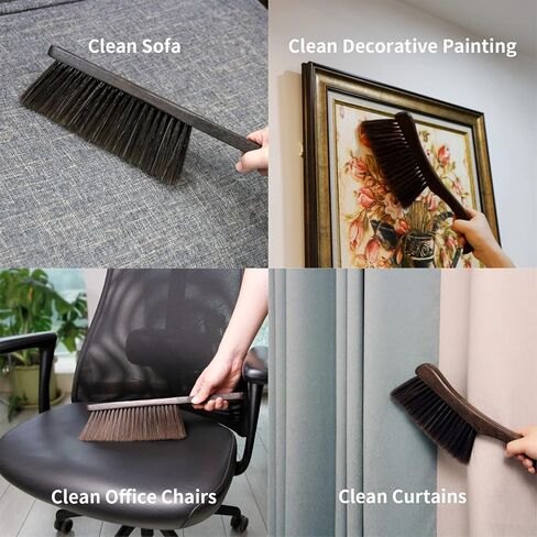 فرشاة غبار مكنسة يدوية، شعيرات ناعمة بمقبض خشبي طويل لتنظيف الأريكة والأثاث والأريكة والملابس والسيارة (مقبض منحني) in Kuwait