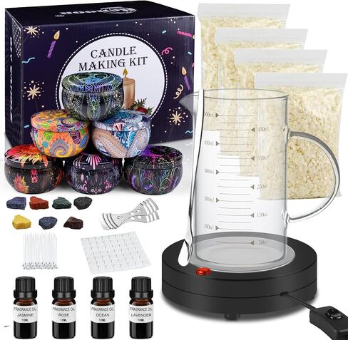 Benooa Candle Making Kit with Electric Hot Plate, DIY Scented Candle Making Supplies Set with Beeswax, Candle Wicks, Fragrance Oil, Candle Dye and Candle Jars in Saudi Arabia