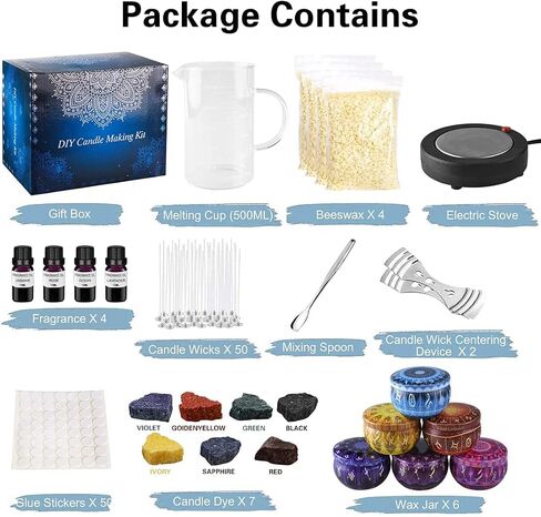 Benooa Candle Making Kit with Electric Hot Plate, DIY Scented Candle Making Supplies Set with Beeswax, Candle Wicks, Fragrance Oil, Candle Dye and Candle Jars in Saudi Arabia
