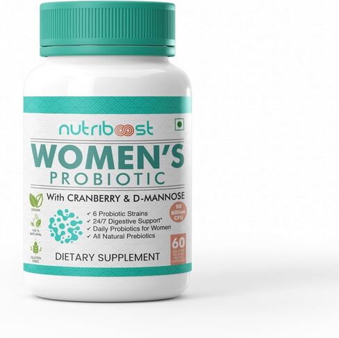 Women's Cranberry & D-Mannose Non-GMO and Gluten Free Capsules - 50 Billion CFU - 6 Probiotic Strains | Easier Digestion/Stronger Immunity/Fuller Nutrition, Organic & Natural (60 Servings) in Saudi Arabia