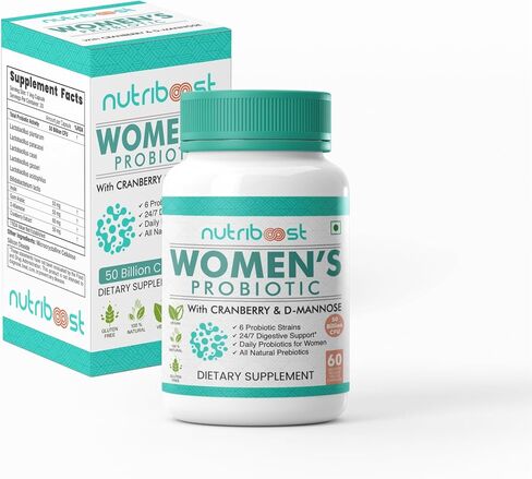 Women's Cranberry & D-Mannose Non-GMO and Gluten Free Capsules - 50 Billion CFU - 6 Probiotic Strains | Easier Digestion/Stronger Immunity/Fuller Nutrition, Organic & Natural (60 Servings) in Saudi Arabia