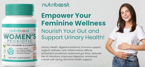 Women's Cranberry & D-Mannose Non-GMO and Gluten Free Capsules - 50 Billion CFU - 6 Probiotic Strains | Easier Digestion/Stronger Immunity/Fuller Nutrition, Organic & Natural (60 Servings) in Saudi Arabia