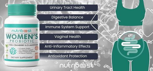 Women's Cranberry & D-Mannose Non-GMO and Gluten Free Capsules - 50 Billion CFU - 6 Probiotic Strains | Easier Digestion/Stronger Immunity/Fuller Nutrition, Organic & Natural (60 Servings) in Saudi Arabia