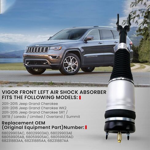 ممتص صدمات الهواء الأمامي الأيمن VIGOR متوافق مع 2011-2015 Jeep Grand Cherokee WK2 / SRT / SRT8 / Laredo/Limited/Overland/Summit Car Air Strut، رقم استبدال OEM 68059904AD in Kuwait