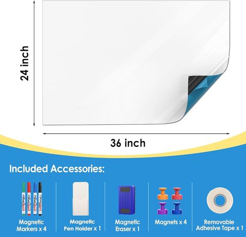 MaxGear White Board 24"x36" Dry Erase Board Adhesive Whiteboard Dry Erase Board for Wall, Office, Conference Room, Classroom, Home, 4 Markers, 1 Marker Holder, 1 Eraser, 4 Magnets, 1 Removable Tape in Saudi Arabia