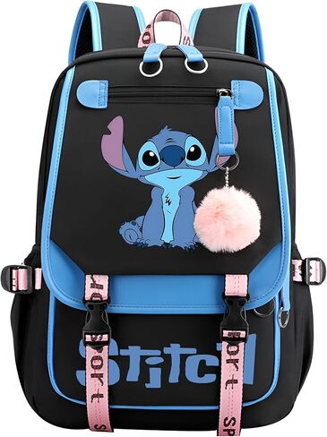 Anime Cartoon School Backpack with USB Charging Port Cute Travel Backpack Laptop Bag Cosplay Bookbag (Blue) in Saudi Arabia