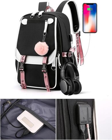 Anime Cartoon School Backpack with USB Charging Port Cute Travel Backpack Laptop Bag Cosplay Bookbag (Blue) in Saudi Arabia