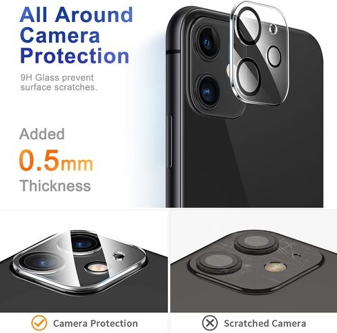 CANSHN 3 Pack Screen Protector for iPhone 11 [6.1 inch] + 3 Pack Tempered Glass Camera Lens Protector with Easy Installation Frame, Anti-Scratch, Case Friendly, 9H Hardness, HD Clear Film [6 Pack] in Saudi Arabia