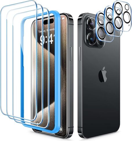 CANSHN 3 Pack Screen Protector for iPhone 11 [6.1 inch] + 3 Pack Tempered Glass Camera Lens Protector with Easy Installation Frame, Anti-Scratch, Case Friendly, 9H Hardness, HD Clear Film [6 Pack] in Kuwait