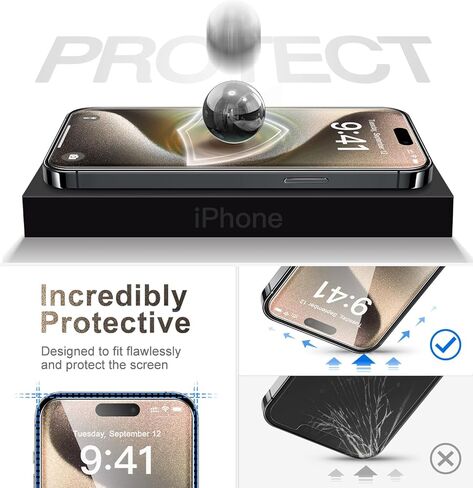 CANSHN 3 Pack Screen Protector for iPhone 11 [6.1 inch] + 3 Pack Tempered Glass Camera Lens Protector with Easy Installation Frame, Anti-Scratch, Case Friendly, 9H Hardness, HD Clear Film [6 Pack] in Kuwait