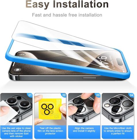 CANSHN 3 Pack Screen Protector for iPhone 11 [6.1 inch] + 3 Pack Tempered Glass Camera Lens Protector with Easy Installation Frame, Anti-Scratch, Case Friendly, 9H Hardness, HD Clear Film [6 Pack] in Kuwait