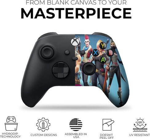 وحدة تحكم DreamController Fortnight Blue المخصصة X-box لاسلكية متوافقة مع X-box One/X-box Series X/S مخصصة بفخر في الولايات المتحدة الأمريكية مع طباعة HYDRO-DIP الدائمة (ليست مجرد جلد) in Kuwait