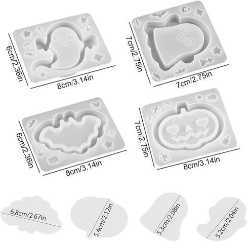 Voyyphixa 4 PCS Halloween Quicksand Silicone Mold with Seal Film Pumpkin Bat Ghost Resin Molds Horror Ornament Epoxy Casting Molds for Keyring Pendants Jewelry Making (Halloween Mold B) in Kuwait