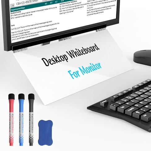 Miratino سبورة بيضاء لسطح المكتب للشاشة، 16 بوصة × 7 بوصة، لوحة مسح جافة لشاشة الكمبيوتر، سبورة بيضاء للمكتب أو المنزل أو المدرسة، لوازم مكتب الأصدقاء، قلم تحديد وممحاة متضمنة in Kuwait