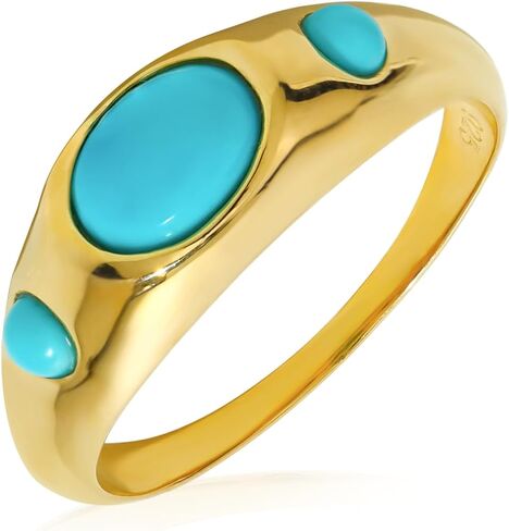 YoTreasure Arizona Turquoise Band Ring 14k Gold Plated Over 925 Silver Jewelry in Saudi Arabia